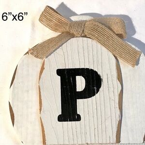 Super cute odd (almost pumpkin shaped) Letter P wooden decor